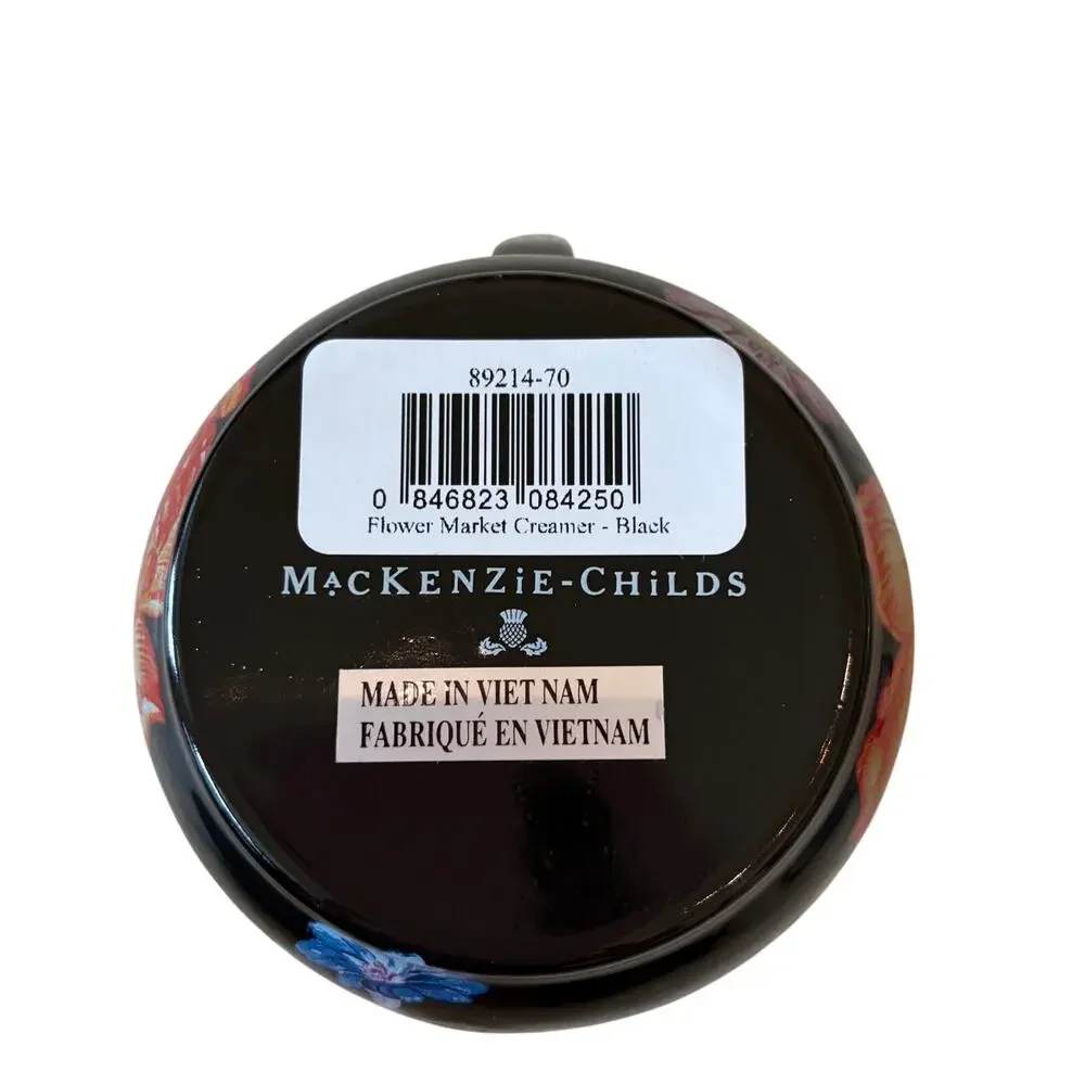 NEW Mackenzie-Childs Black Flower Market Enamel Creamer